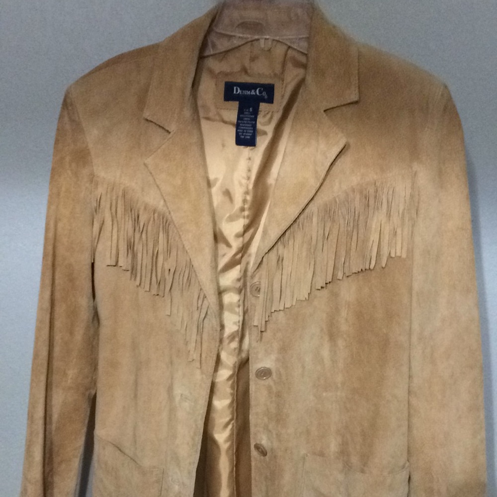 Denim & Co Genuine Leather Fringe Coat